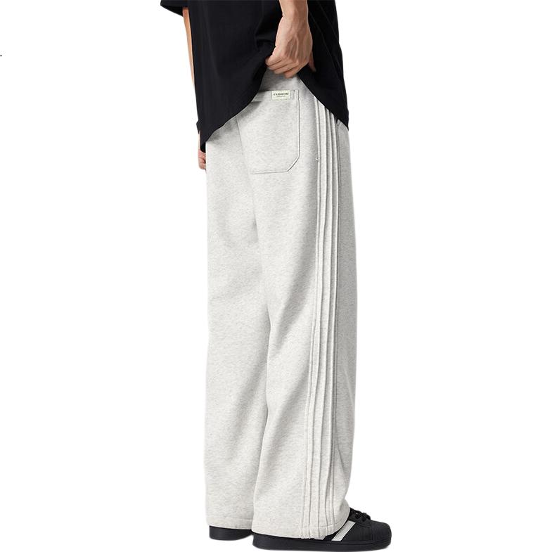 FAIRWHALE Men's Sports Pants Spring Autumn American Style Sweatpants Youth Wide-Leg Casual Pants Fleece Lined Light Gray M
