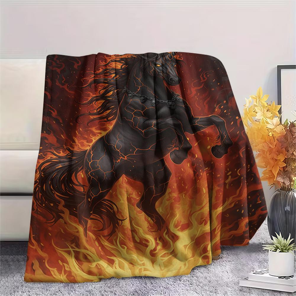 Flame Tiger Horse Dog Death Print Flannel Blanket,High Quality Comfortable for All Seasons,Home Decor,Warmth and Comfort,Perfect for Christmas Gifts