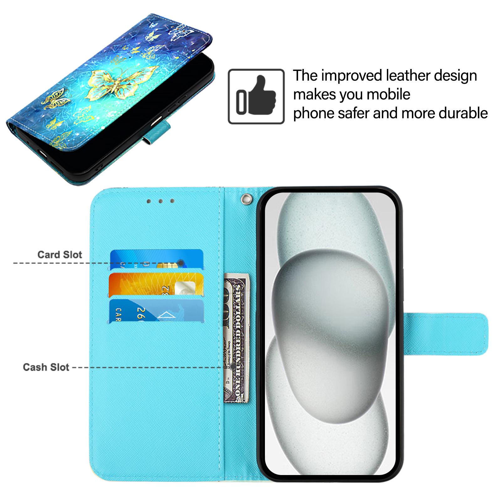 

For iPhone 16e Leather Case Pattern Printing Wallet Stand Mobile Cover with Strap Skull
