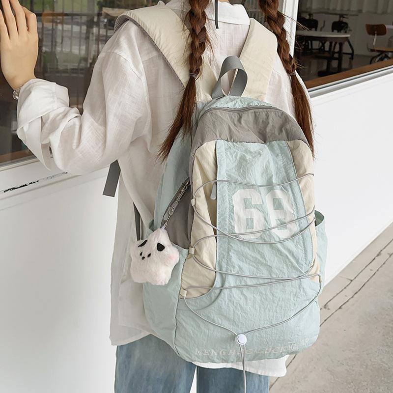 School Bag New Color Matching Pleated Sense Lightweight Outdoor Sports Soft Backpack High Value Girl Heart Travel Small Backpack