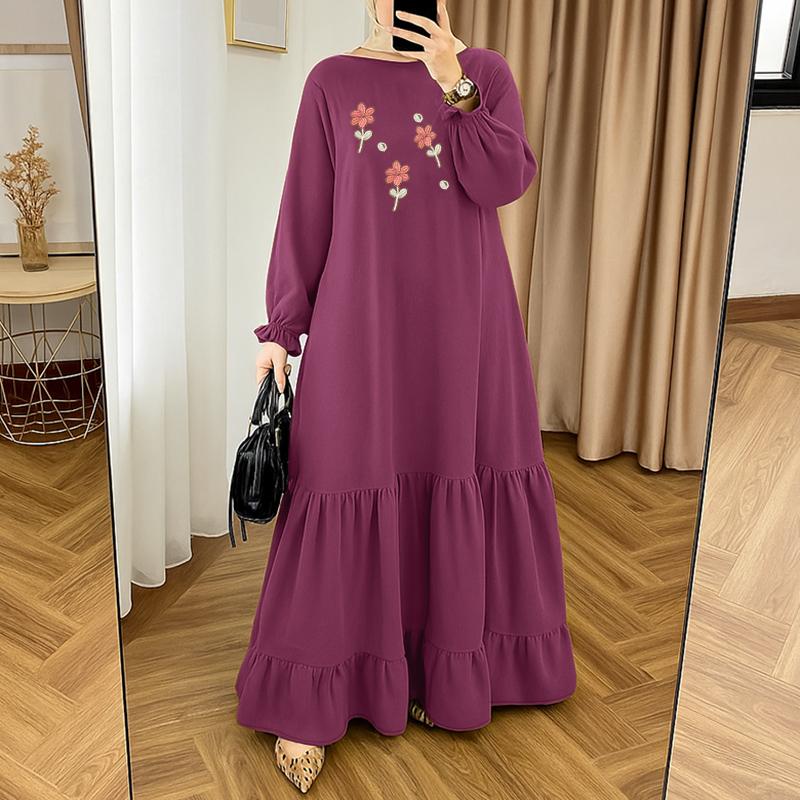 

ZANZEA Женское повседневное платье с круглым вырезом, длинными рукавами и цветочным принтом 5XL кларет