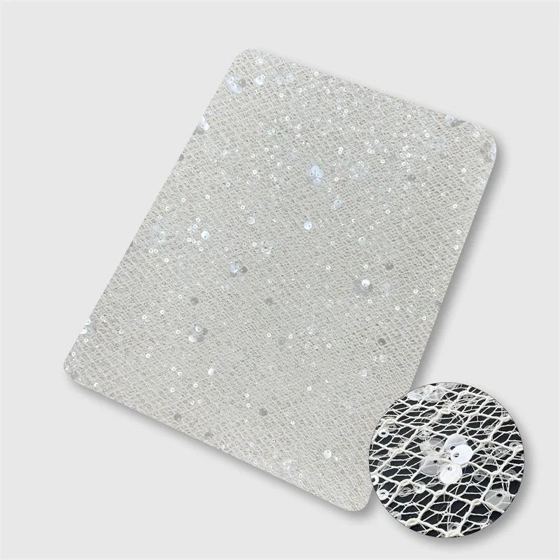 Mesh Embroidery Sequin Fabric Transparent Netting for DIY Women's Dress Formal Gownperformance Outfit Fabric 1/3/5yard