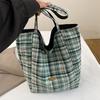 Casual relaxation large-capacity bag women's 2025 new autumn and winter canvas plaid shoulder bag double-sided tote bag