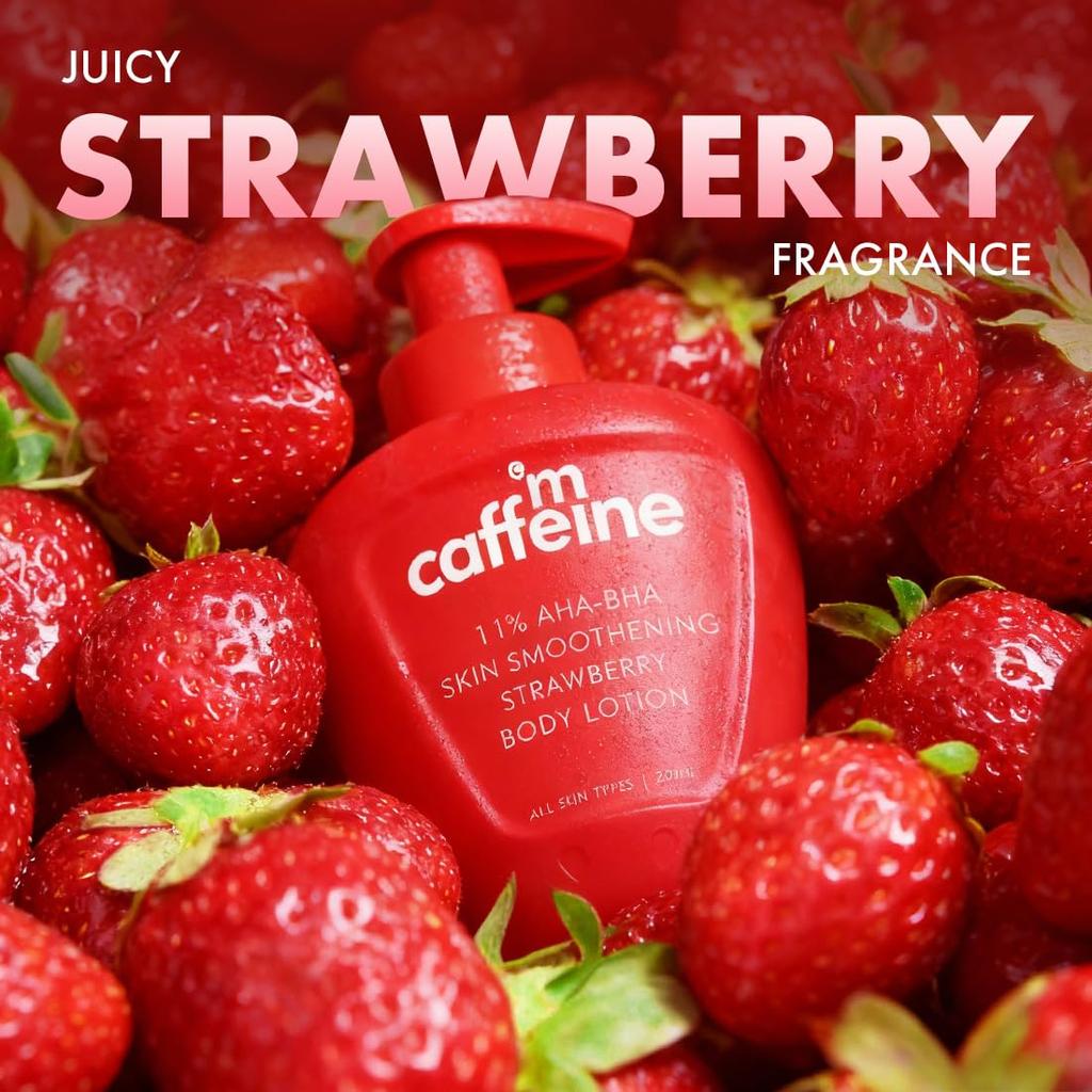 mCaffeine 11% AHA BHA Strawberry Body Lotion 200ml for Smooth Skin, Hydration & Juicy Fragrance, Men & Women