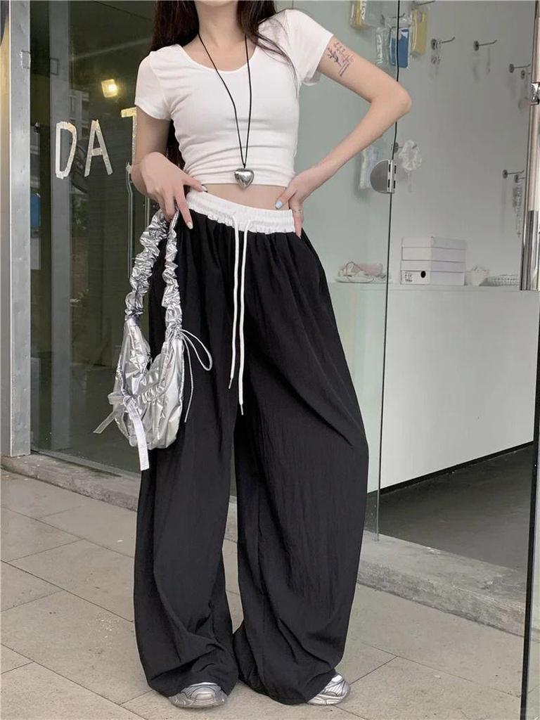 2026 Spring/Summer Retro American Style Patchwork Wide Leg Casual Long Pants