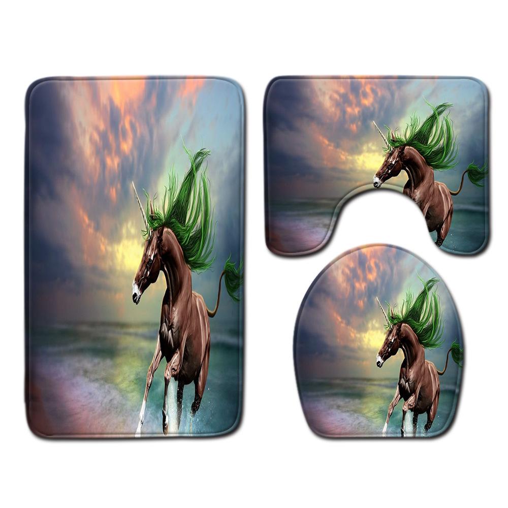 Unicorn Bathroom Floor Mat Toilet Three-Piece Set
