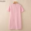 ZANZEA Women Bows Splice Summer Casual Round Neck Short Sleeve Dress