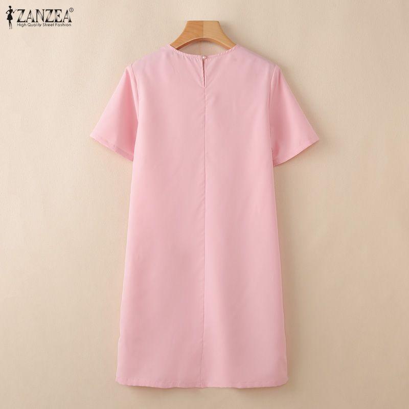 ZANZEA Women Bows Splice Summer Casual Round Neck Short Sleeve Dress