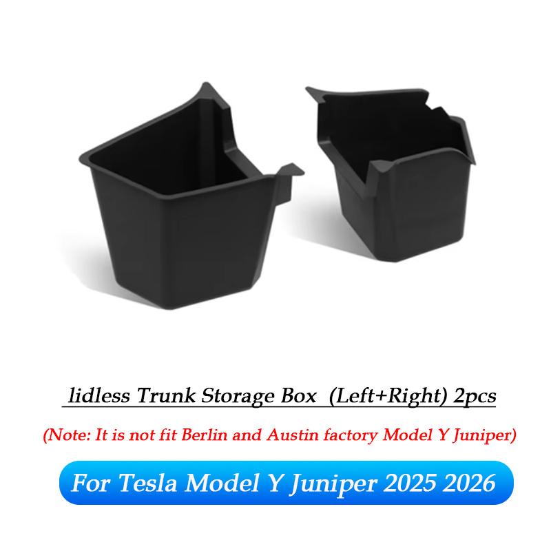 For Tesla Model Y Juniper 2025 Rear Trunk Side Storage Box Cargo Organizer TPE Bin Box Flocking Mat Partition Board Accessories