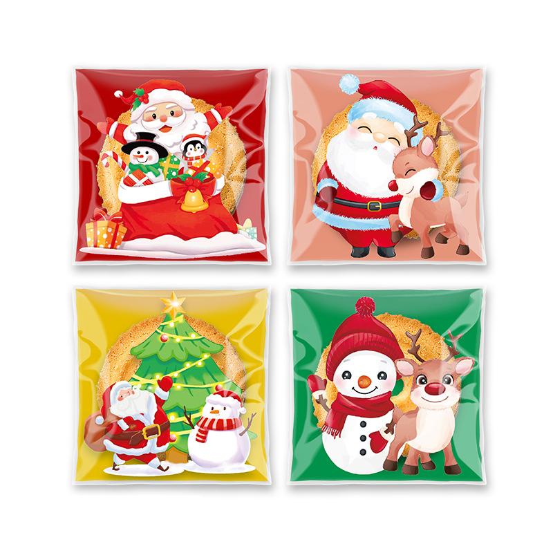 100PCS Christmas Gift Bags Xmas Candy Cookie Self-Adhesive Bag Baking Packaging Bags for Biscuits Cookies Party Decoration
