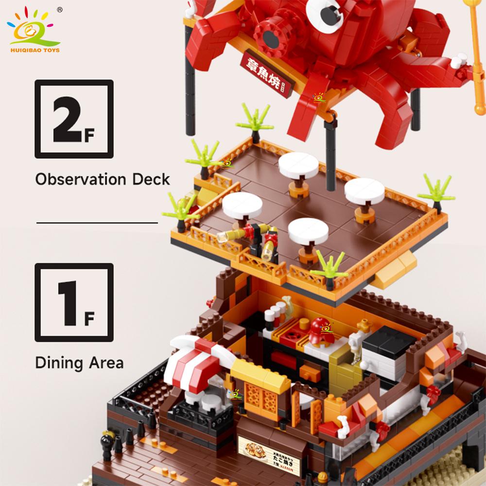MOC Japan Sushi Octopus Yaki Street Shop model Micro Building Block Model Mini Brick Toy for Children Desk Decor.