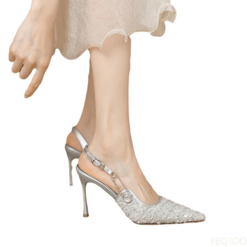 Fashion 2025 Pointed High-heel Sandals Women's New Style Empty Shoes Summer Glitter Buckle Pumps Fashion Elegant Ladies Shoes Mujer