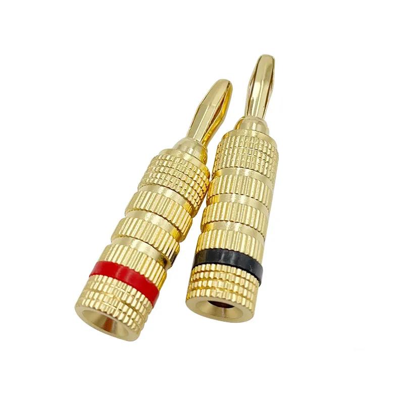 8Pcs 24K Gold Plated Copper 4mm  Banana Plug  Banana Connector Male Speaker Plug Black Red