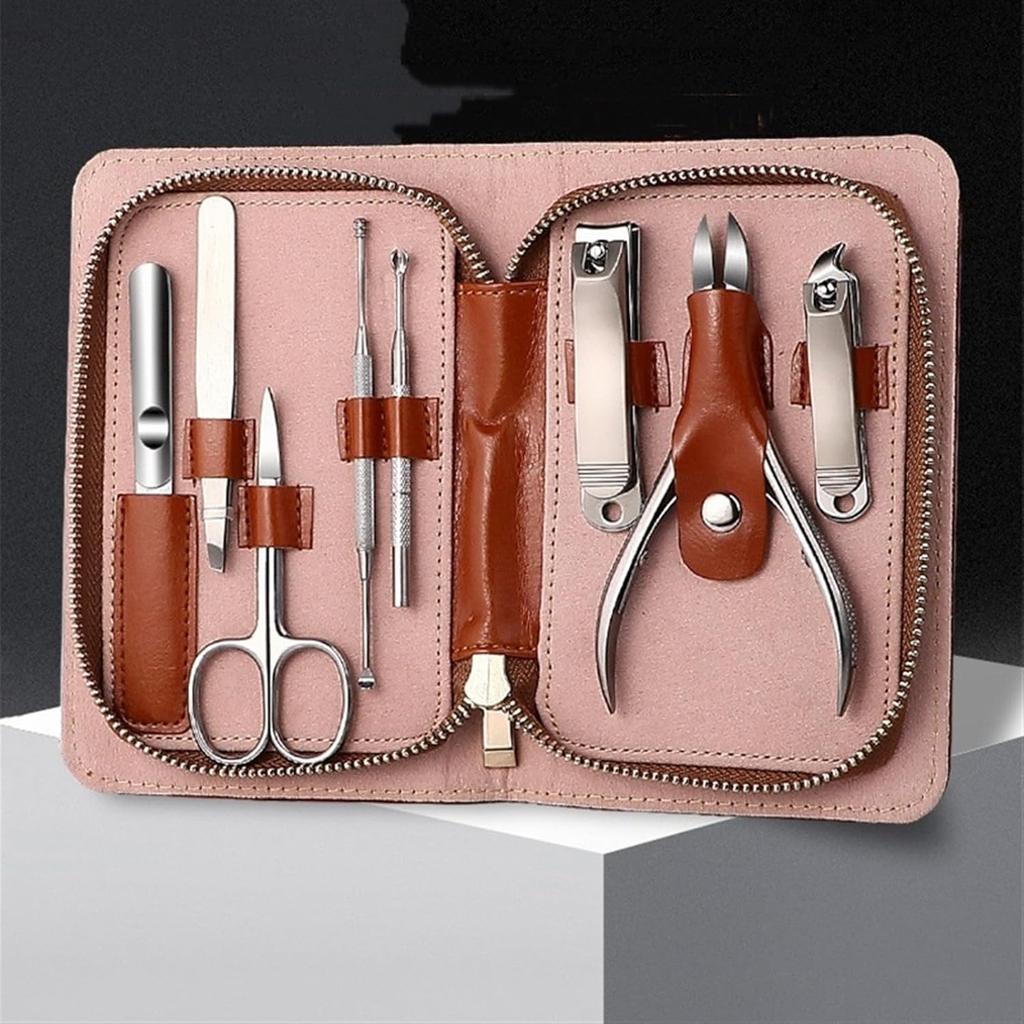 Nail Clipper Kit Manicure Set, Professional Nail Clipper Kit Manicure Kit, 8 Pcs Stainless Steel Nail Care Kit Pedicure Grooming Kit, with Leather