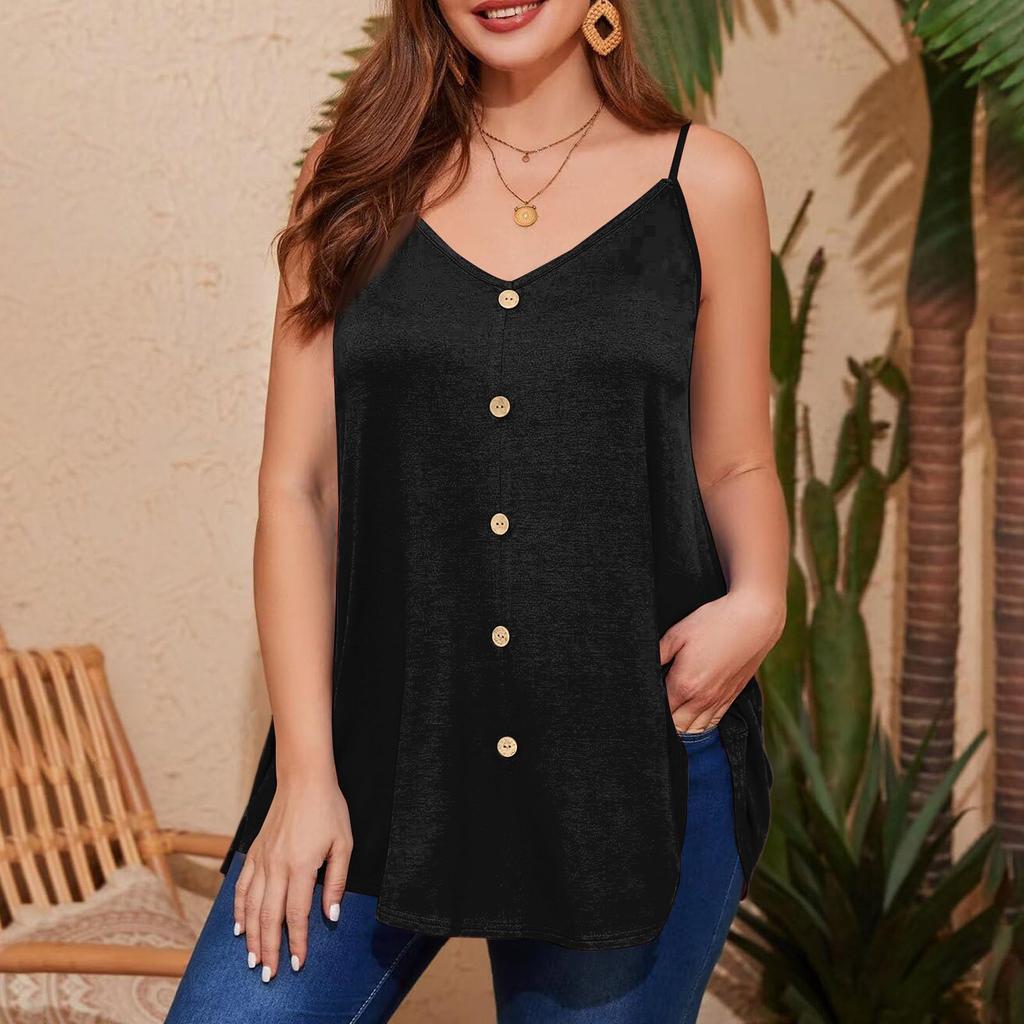 Dámská ležérní vesta plus size s nastavitelnými ramínky, top tílko bez rukávů s výstřihem do V