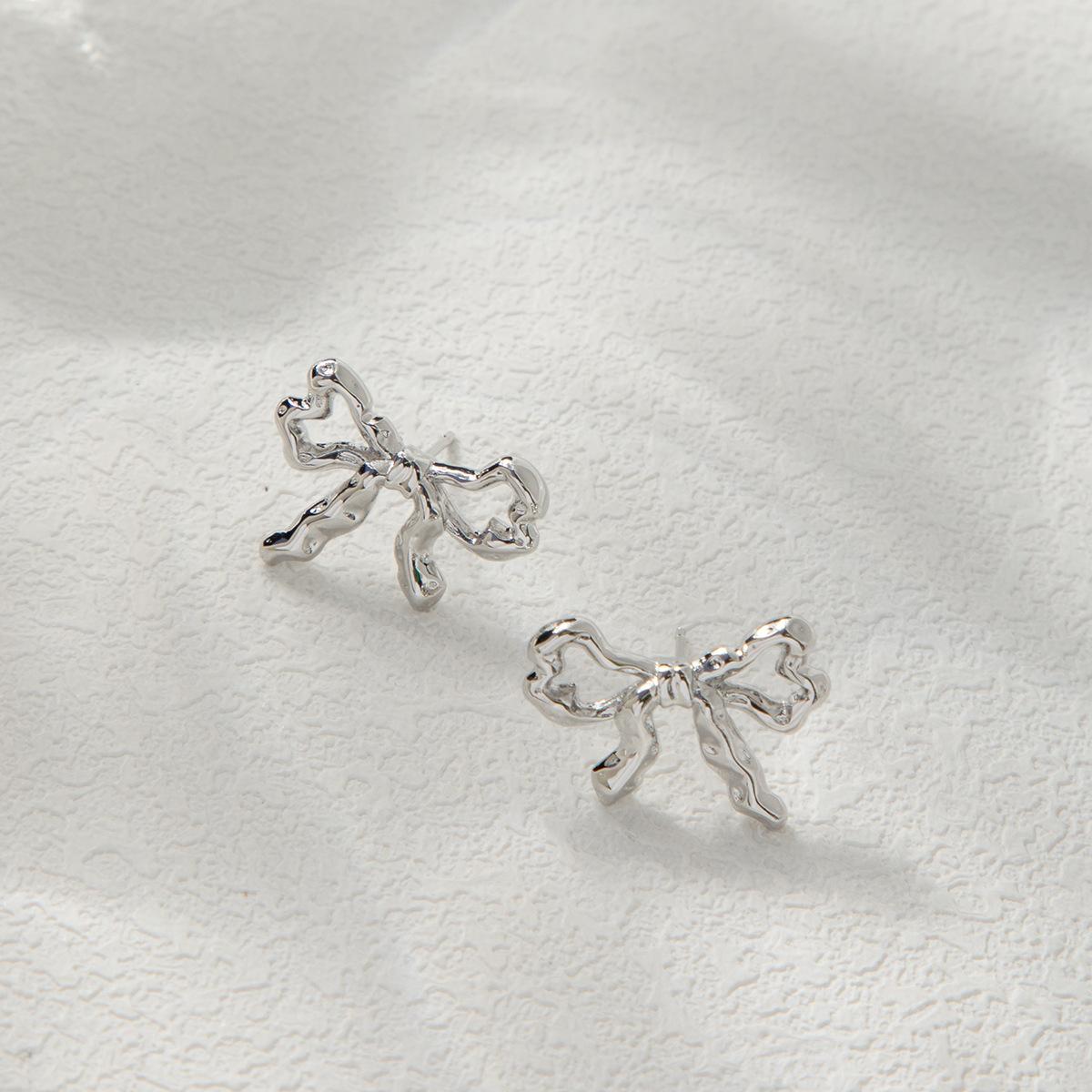 

Корейские серьги-бантики женственность универсальные изысканные латунные серьги-гвоздики премиум-класса серьги ins серебряный