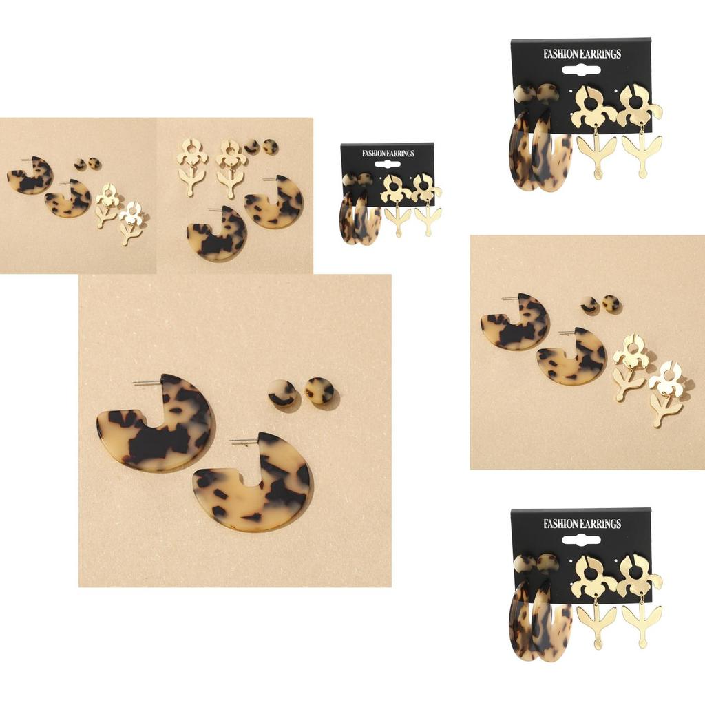 Elegant Leopard Print Acetate Earrings Unique Alloy Star Shape For Trendy Women