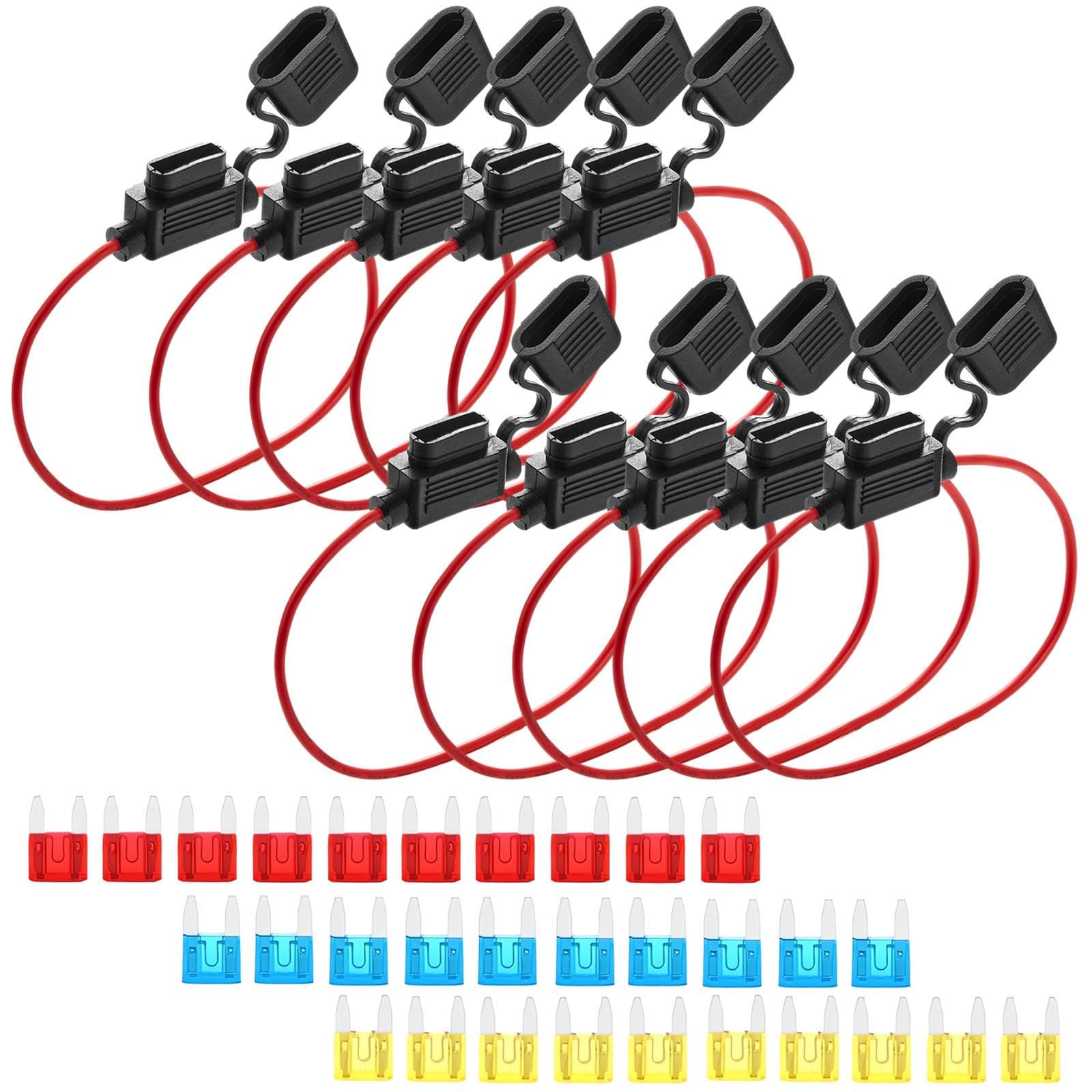 

Fuse Holder 16AWG 10pcs Fuse Box Fuse Clip Flat Waterproof Dustproof 30 Fuse