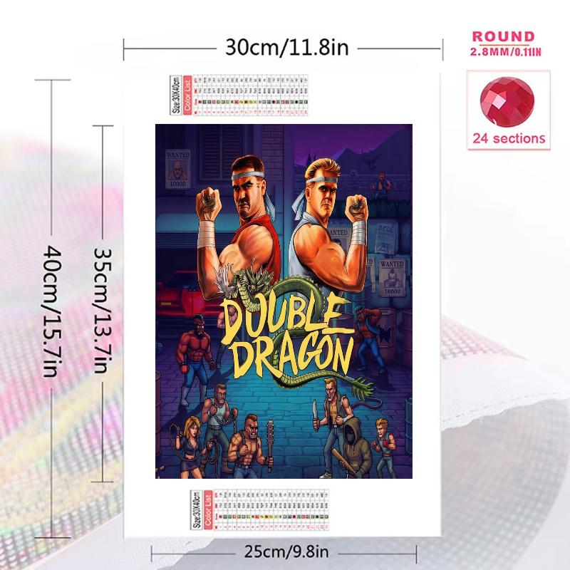 Double Dragon 100% Round Full Drill 5D DIY Diamond Painting Embroidery Cross Stitch Rhinestone Décor