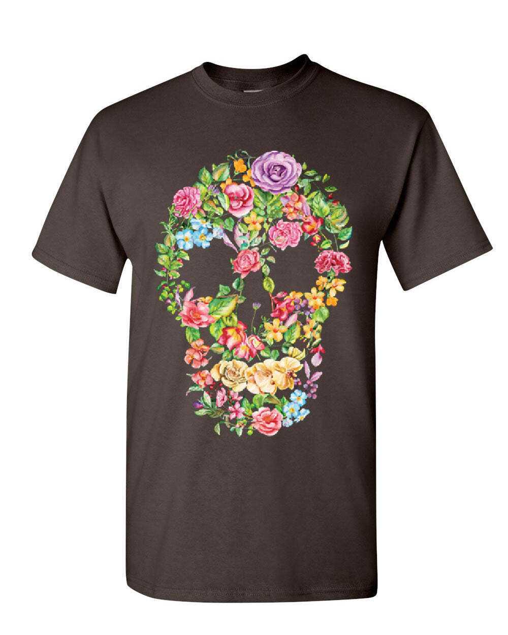 Flower Skull T-Shirt Sugar Skull Calavera Dia de los Muertos Mens Tee Shirt S