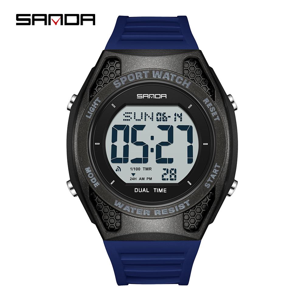 SANDA 2224 Fashion Men's Electronic Watch LED Display Student Night Light Alarm Clock Sports Waterproof Digital Watch
