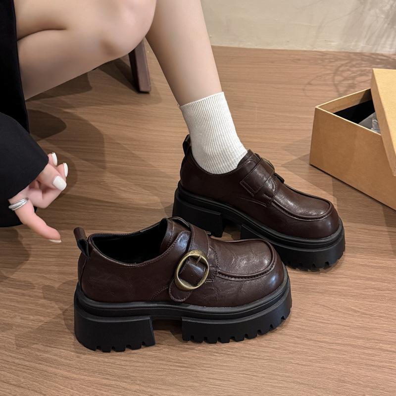 [Uncle Shoe] Loafers Summer and Autumn British Style Small Leather Shoes Women's Mary Jane Single Shoes 2025 Thick-soled Black New Addition