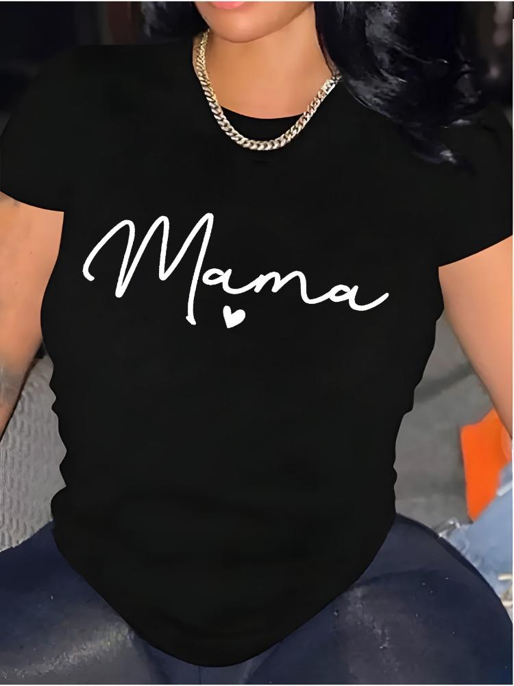 

New Arrival Cotton Womens ShortSleeve TShirt HeartShaped Mom Print Casual Top Regular Relaxed Fit Playful Print Design S