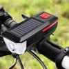 Bicycle Solar Headlight USB Rechargeable Front Bike Light Night Riding Lights with Horn for Mountain Road Cycling