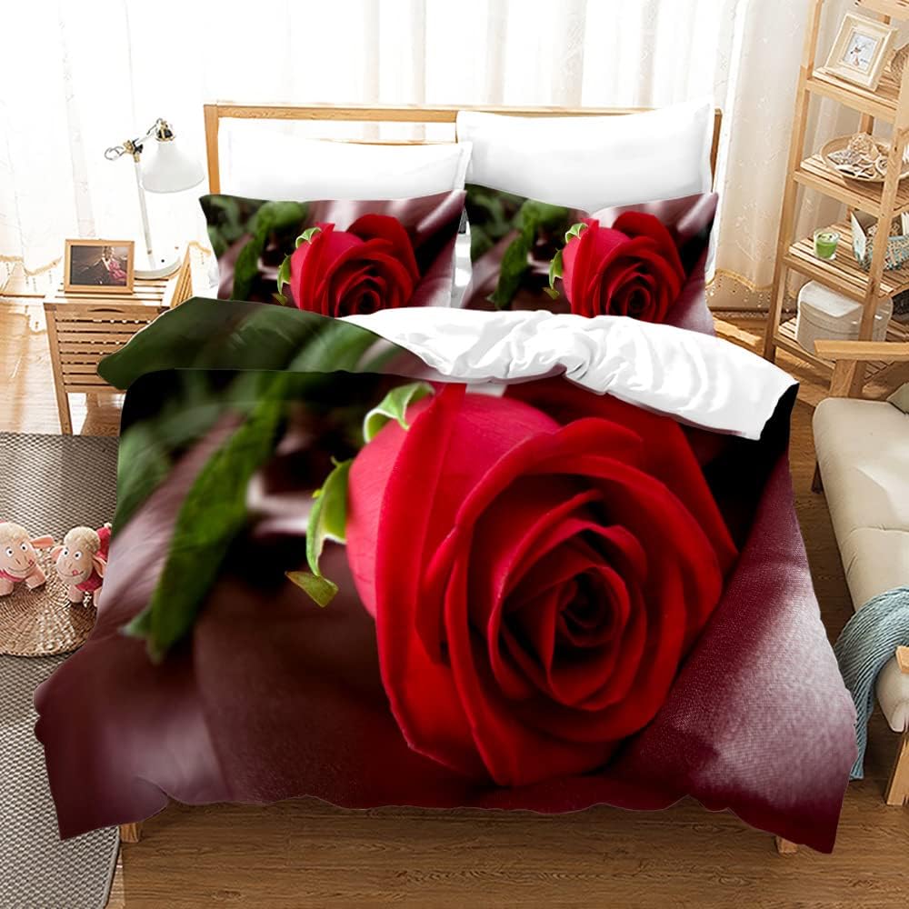 Rose Bedding Set Rose Floral Duvet Cover Set For Kids Boys Girls Romantic Flowers Comforter Cover Botanical Floral Quilt Cover