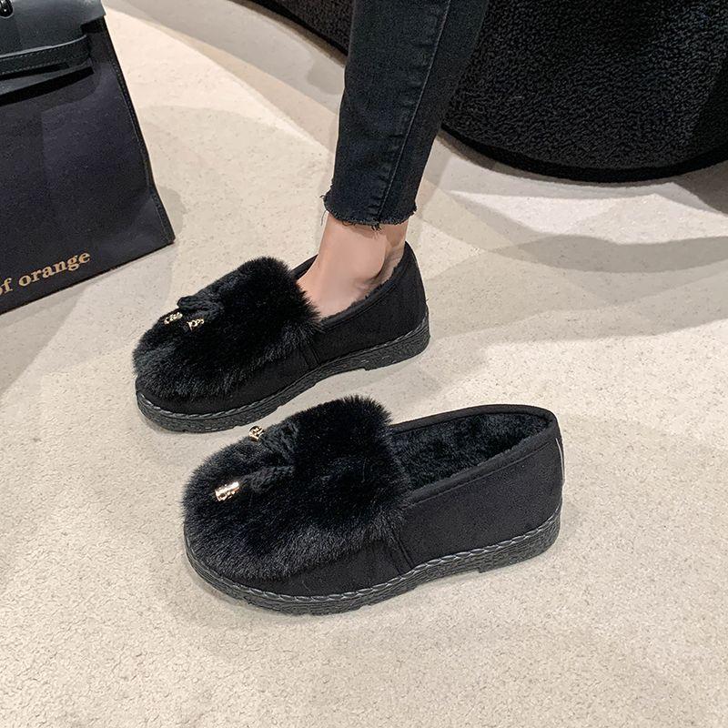 Shoes Flat-soled Black Single Shoes Soft-soled Old Beijing Cloth Shoes Women's 2025 Autumn and Winter New Fashion Leopard Print