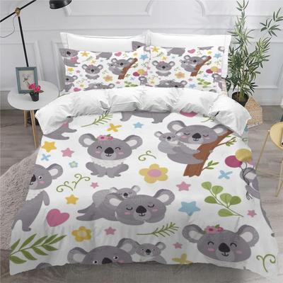 Cute Koala Flowers Pattern Duvet Cover Set,Bedding Set for Kids Girls Comforter Cover with Zipper(1 Duvet Cover+1 Pillow Case)
