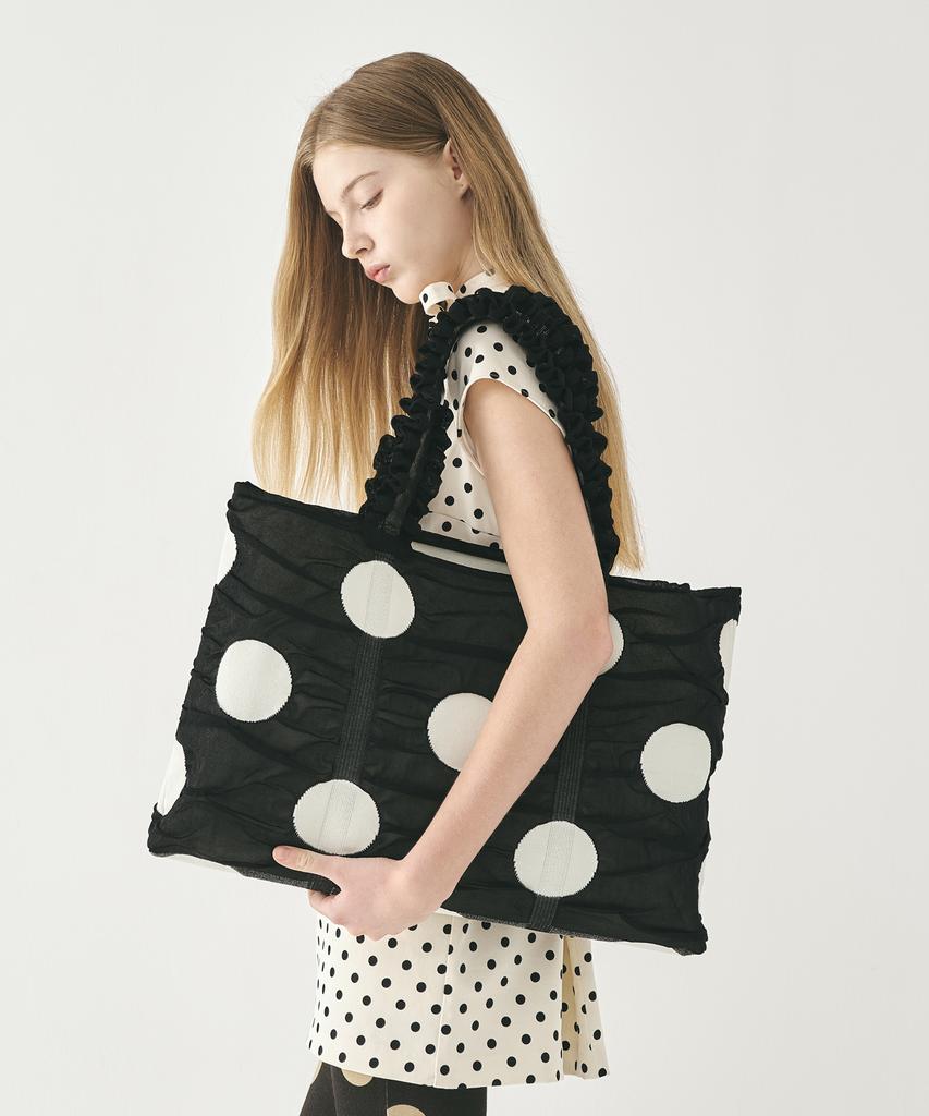 Pleatsmama Polka Dot Shopper Bag Black