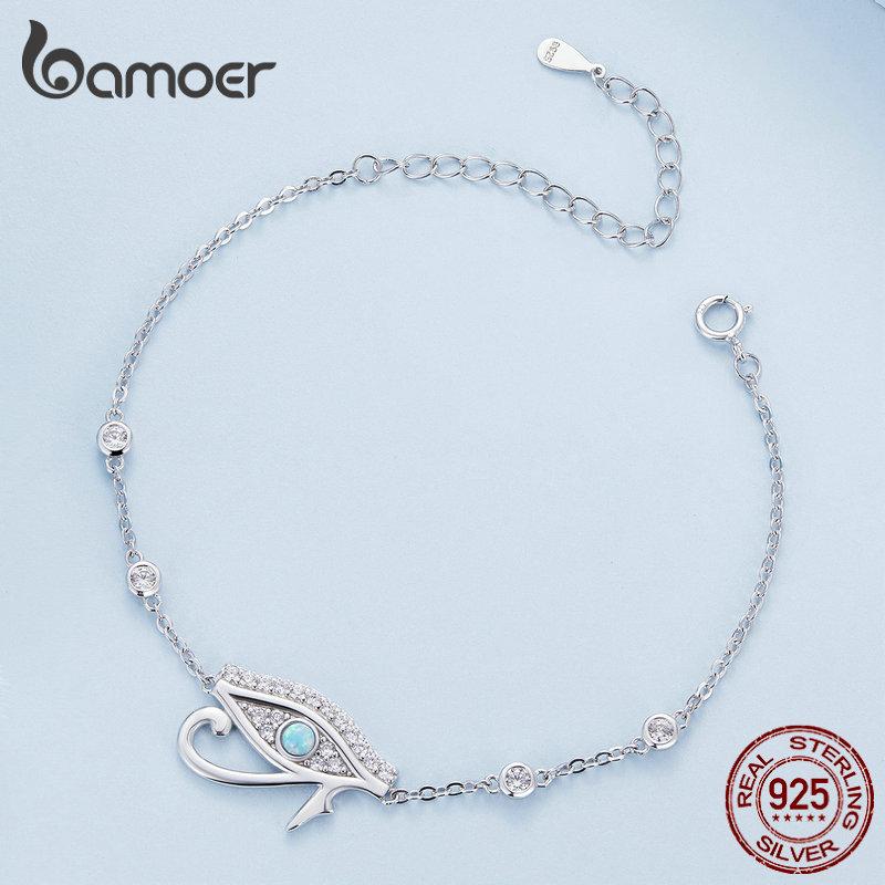 Bamoer 925 sterlingsølv Eye of Horus armbånd Lucky Eye Chain Link for kvinner Bursdagsgave fine smykker