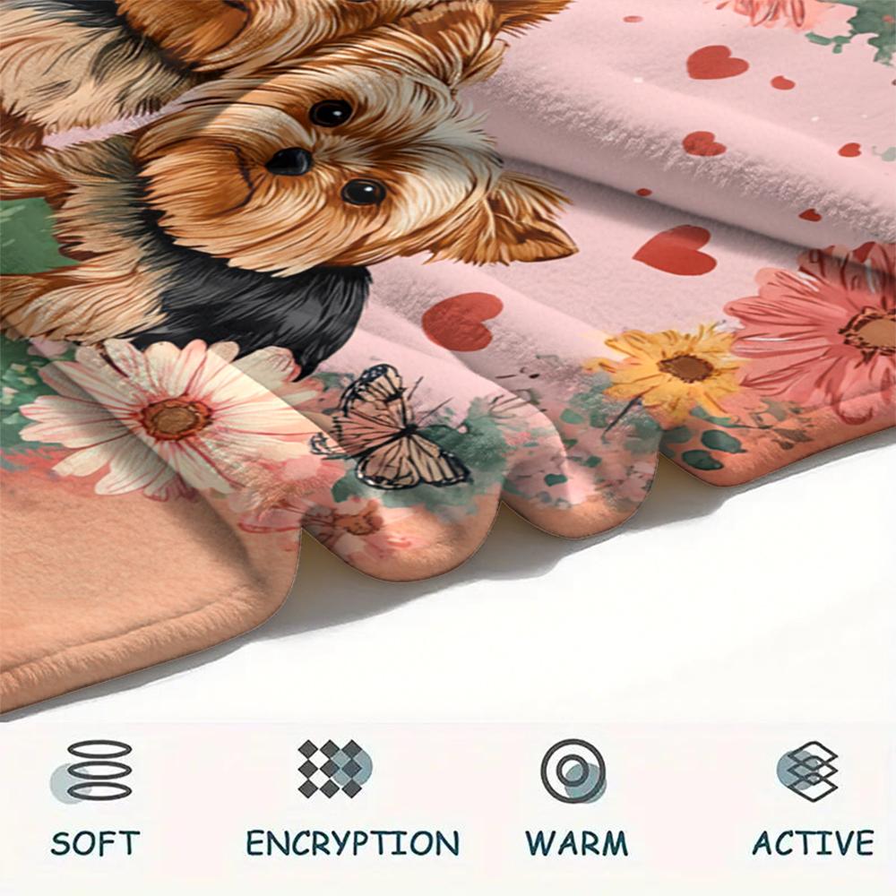 Yorkshire Terrier and Hearts pattern Flannel Blanket, High quality Comfortable for All Seasons, Home Decor, Warmth and Comfort, Perfect for Gifts.