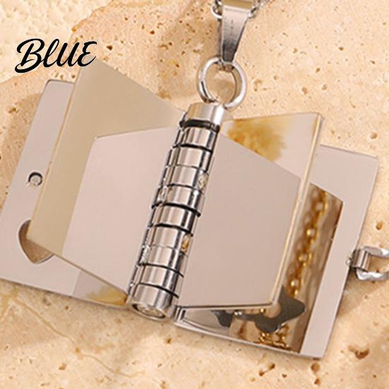 Mini Book Charm Necklace Titanium Steel Openable Pendant Literary Themed