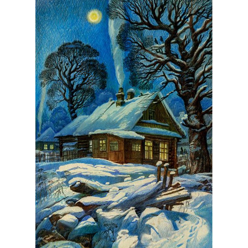 5D DIY Elmas Boyama Kış Kar Manzara Manzara Tam Yuvarlak Elmas Ev Dekor Hediye Çapraz Dikiş Kiti Mozaik Desen Zanaat