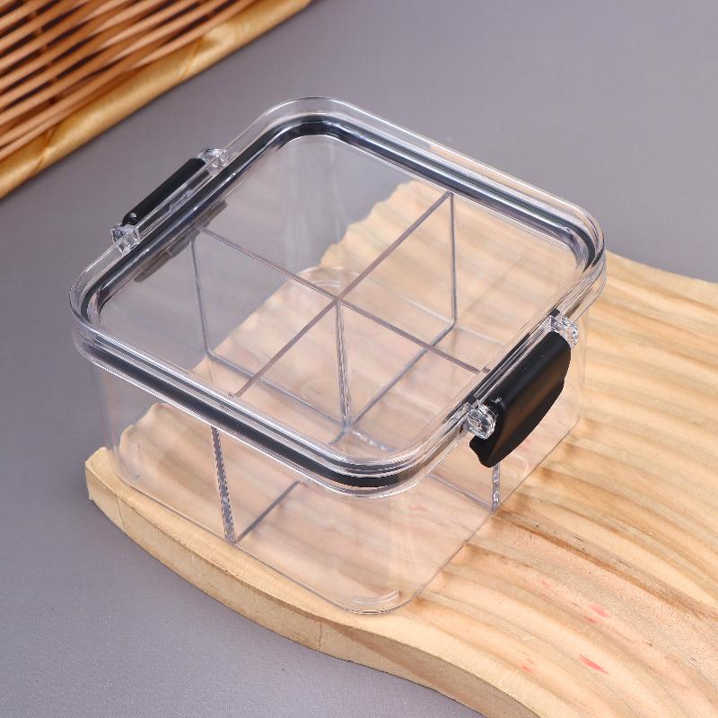 

1Pcs 460ml 4 Grids Plastic Square Scented Tea Packaging Box Sealed Jar Kitchen Food Grade Storage Box чорний