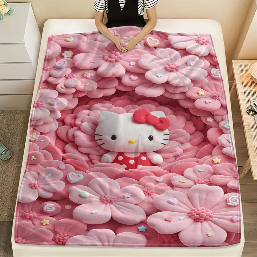 1PC Hello Kitty Pink Print Flannel Blanket, High Quality All Seasons, Home Decor, Warmth and Comfort, Perfect for Christmas Gifts
