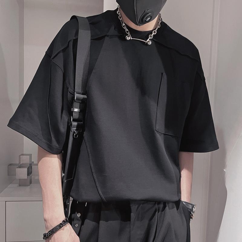 

Men s White Oversized Short Sleeve T-Shirt Casual Seam & Pocket Detail Streetwear Top M чорний