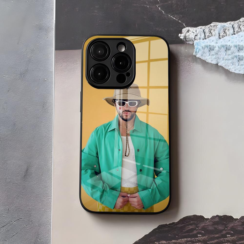 Singer B-Bad Bunny Phone Case For IPhone 17 Air 16 E Pro Max 15 14 13 Mini 12 Pro 11 Max Plus Black Glass Cover