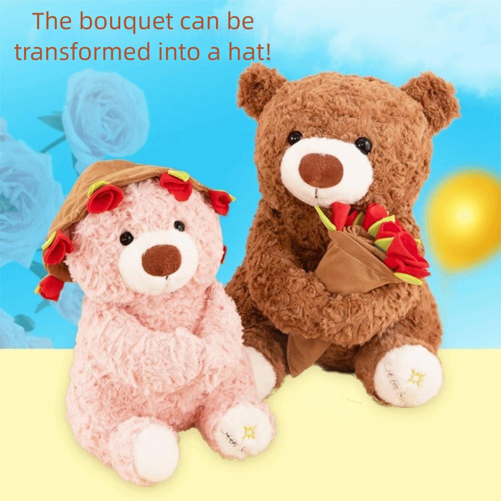 Detachable Rose Bear Plush Toy Romantic Bear Wear Rose Hat Kawaii Bouquet Bear Doll  Gift