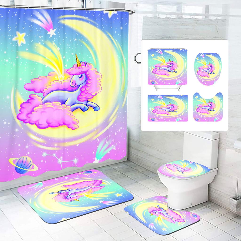 Unicorn Curtain Waterproof Bathroom Accessories 4 Piece Set Mats Home Curtains Decor Luxury Toilet Accessories