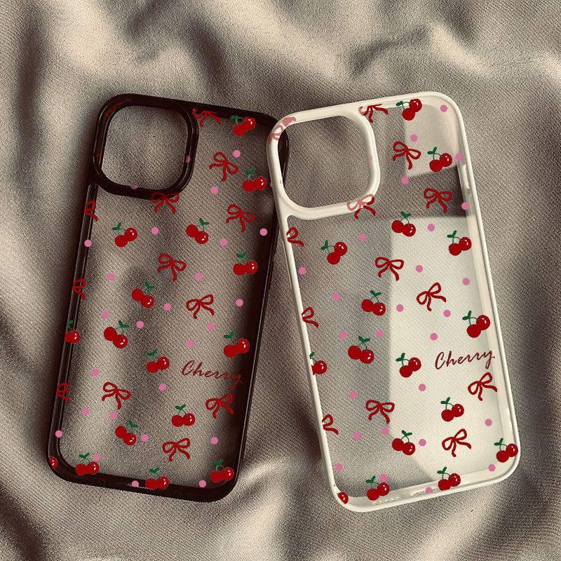 Cherry Phone Case for IPhone 15 13 12 11 16 14 Pro Max 14 15 16 Plus Shockproof Soft Cute Heart Bow Cover Fundas