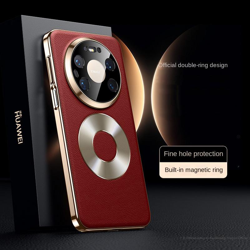Luxury Vegan Leather Case for Huawei Mate 80 Pro Max 80 Pro 70 Pro + Mate 60 Pro Double Ring Magnetic Lens Protection Cover