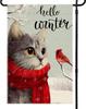 Hello Winter Garden Ag Cat Welcome Small Ags for Outside, 12x18 Inch Cardinal Bird Double Sided Burlap Banner Holiday Ou EEL