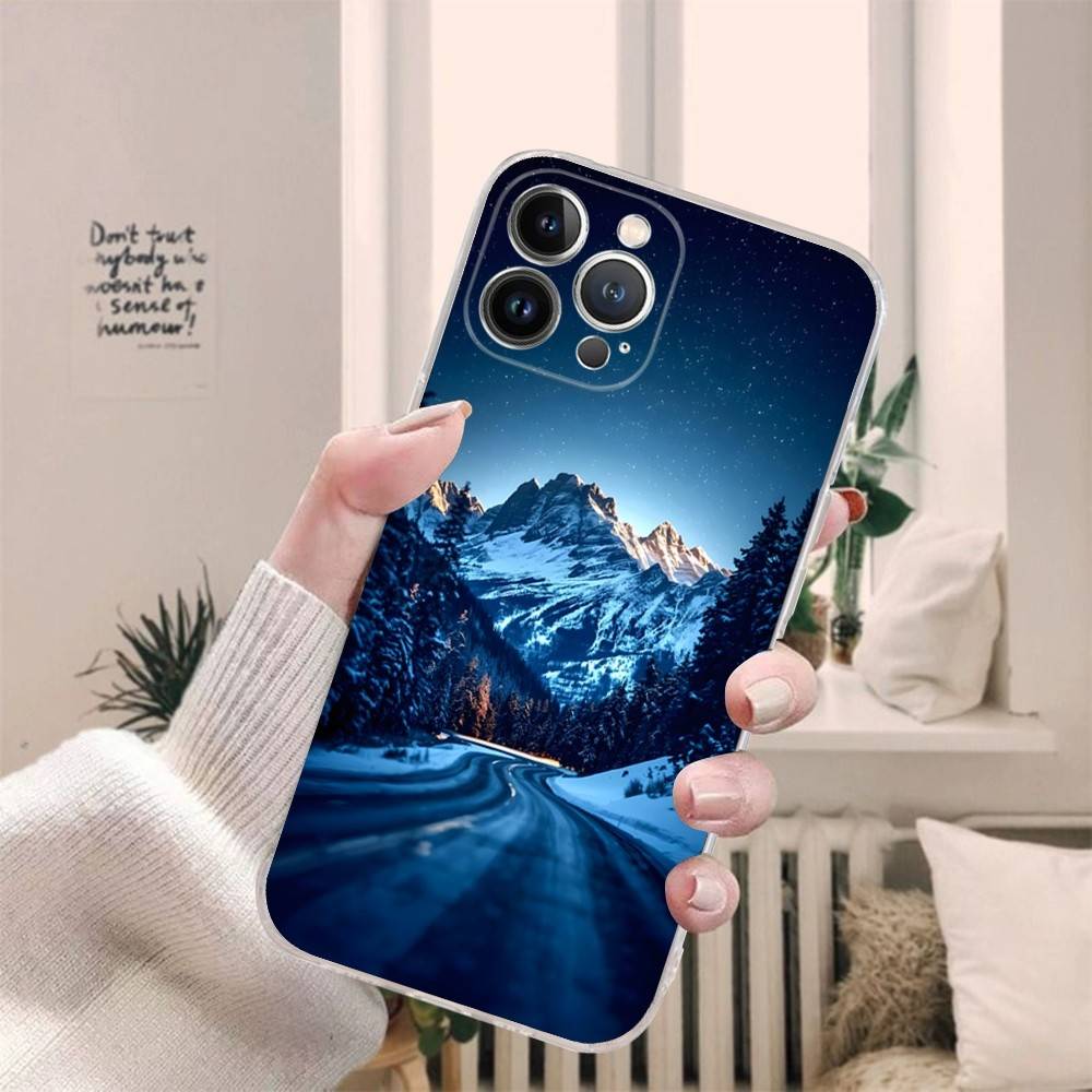 Beautiful Sunset Snow Mountain Phone Case For IPhone 17 16 15 14 13 11 12 Pro Max 16 Plus Transparent