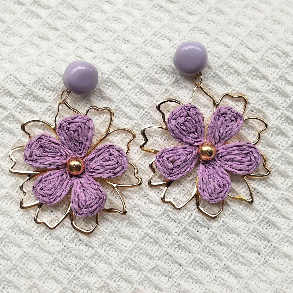 Spring Dopamine Resort Style Sunflower Earrings - Fresh, Colorful, Woven Accessories for a Personal Touch