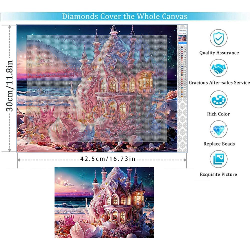 

5D Алмазная картина Полный круглый дрель Алмазный грибной дом Приморский дворец Алмазная картина Ручная работа Diy Алмазная мозаика Картина Украшение дома Without a frame белый