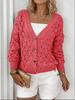 2025 Retro V-Neck Hollowed-Out Literary Sweater: European & American Style, Women's Knitted Loose Long-Sleeve Cardigan
