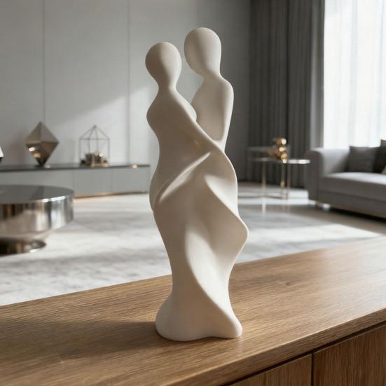 3D Printed Couple Statue Modern Abstract Lovers Figurine Romantic Crafts for Wedding Valentine's Day Gifts Home Bedroom Shelf TV Cabinet Decor
